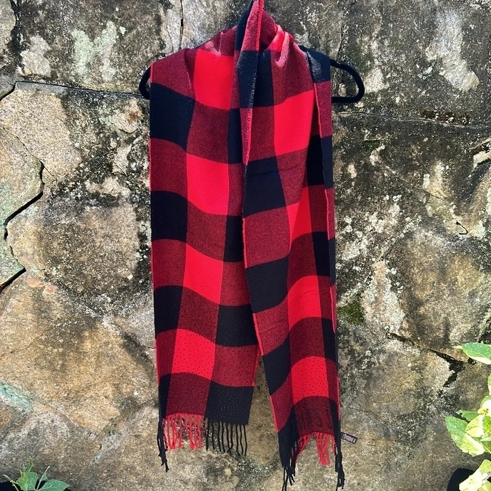 Victoria’s Secret Rhinestone Red Black Buffalo Plaid Scarf Sparkle Christmas